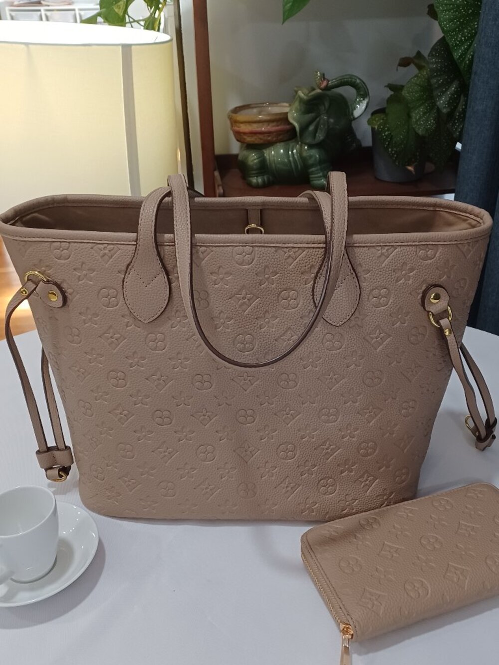 Grey Mini Print Tote Bag Set+Wallet, Designer Inspired| Modern Everyday Carry.